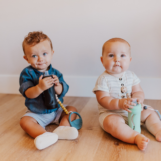 Sage Silicone Bead & Wood Ring Pacifier Clip