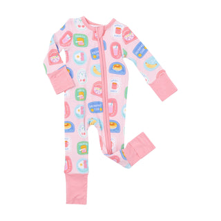 2 Way Zipper Romper - Breakfast Club Patches Pink