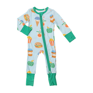 2 Way Zipper Romper - Send Snacks Blue