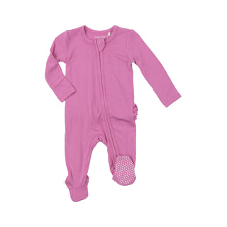 2 Way Zipper Ruffle Back Footie - Strawberry Moon Solid