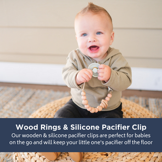 Mustard Silicone Bead & Wood Ring Pacifier Clip