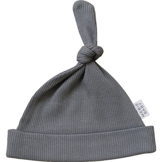 Grey Organic Ribbed Newborn Knot Hat