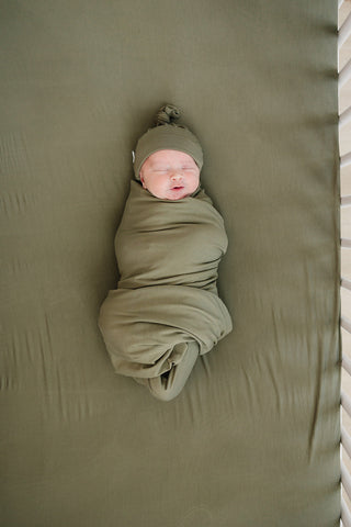 Olive Bamboo Stretch Crib Sheet