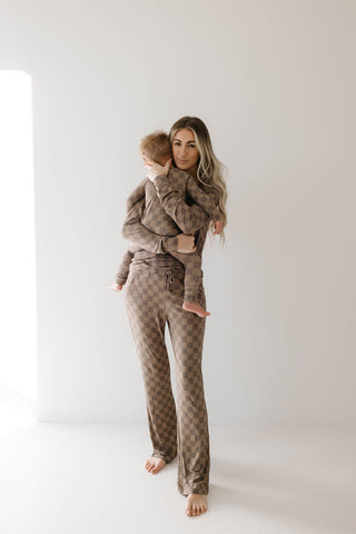 Women's Bamboo Pajamas | Faded Brown Checkerboard