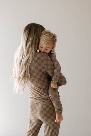 Women's Bamboo Pajamas | Faded Brown Checkerboard