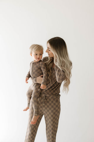 Women's Bamboo Pajamas | Faded Brown Checkerboard