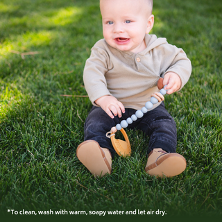 Blush Silicone Bead & Wood Ring Pacifier Clip