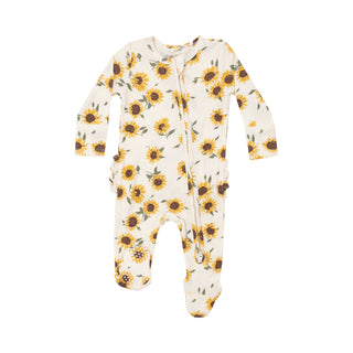 2 Way Zipper Ruffle Back Footie - Baby Sunflowers