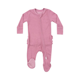 2 Way Zipper Ruffle Back Footie - Basic - Solid Wild Rose