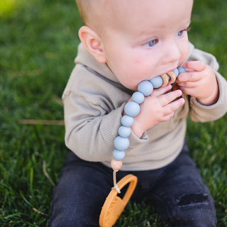 Mustard Silicone Bead & Wood Ring Pacifier Clip