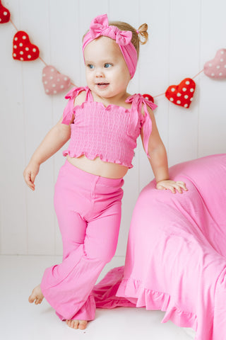 BUBBLEGUM RIB DREAM SMOCKED FLARE SET