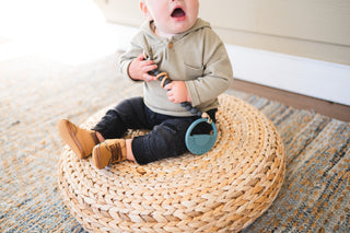 Charcoal Silicone Bead & Wood Ring Pacifier Clip