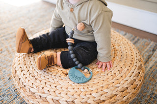 Charcoal Silicone Bead & Wood Ring Pacifier Clip