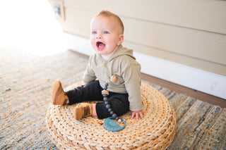 Charcoal Silicone Bead & Wood Ring Pacifier Clip