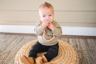 Apricot Silicone Bead & Wood Ring Pacifier Clip