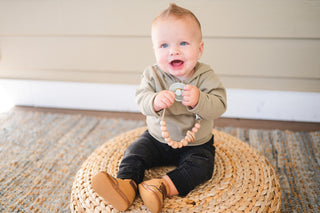 Apricot Silicone Bead & Wood Ring Pacifier Clip