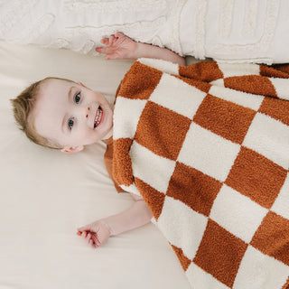 Rust Checkered Plush Blanket