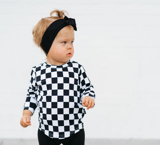 BAMBOO LONG SLEEVE TEE- B+W Check