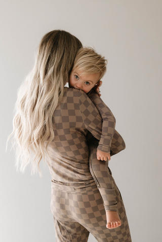 Bamboo Two Piece Pajama | Faded Brown Checkerboard