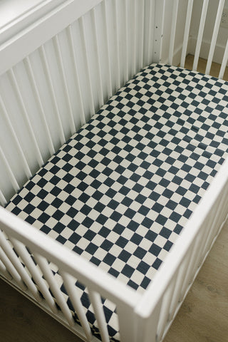 Charcoal Checkered Muslin Crib Sheet