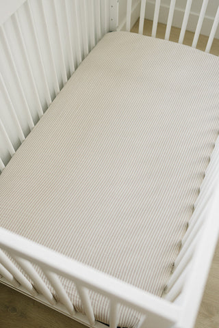 Taupe Stripe Muslin Crib Sheet