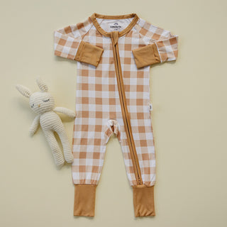 Golden Gingham Bamboo Zippy Romper