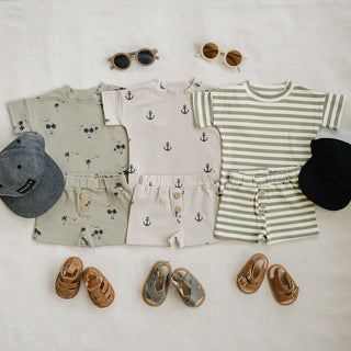 Sage Stripe Button Short Set