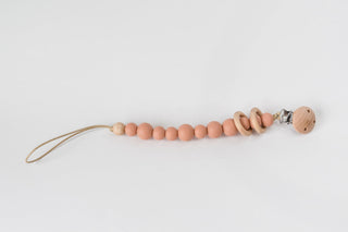 Blush Silicone Bead & Wood Ring Pacifier Clip