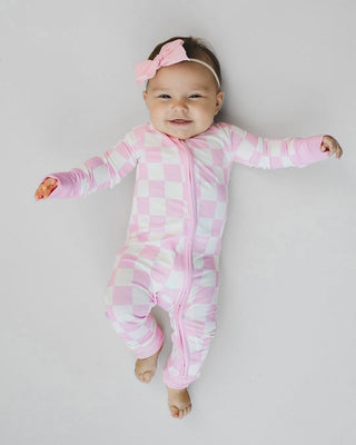 Bamboo Zip Romper | Pink Checkered