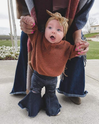 Barbie Pleated Denim Bell Bottoms - Dark Denim