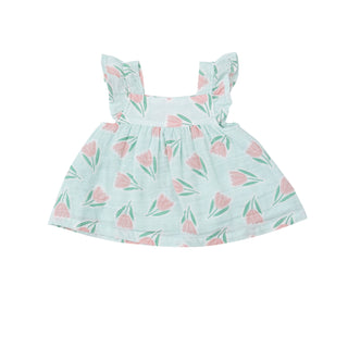 Butterfly Sleeve Pinafore & High Waisted Diaper Cover - Tulips