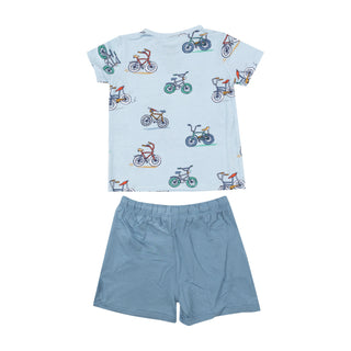 Crew Neck Tee & Short Set - Bikes Blue