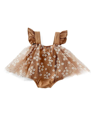 Dixie Dress Romper - Mocha Daisies