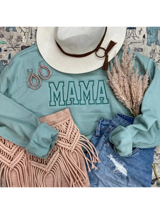 Mama Embroidered Crewneck Sweatshirt - Dusty Blue