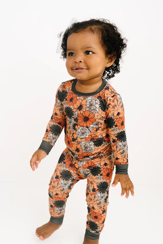 Black/Orange Floral Bamboo Set