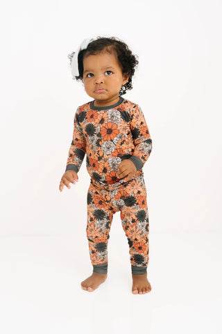 Black/Orange Floral Bamboo Set