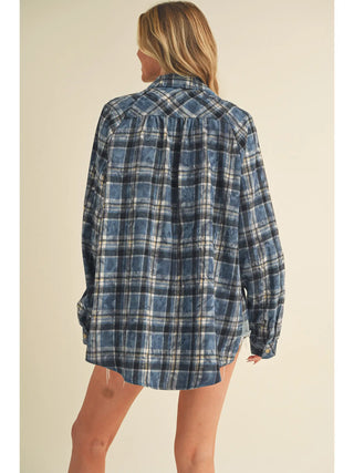 Laura Plaid Washed Flannel Button Up- Blue