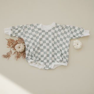 Gray Checkered Bamboo Bubble Romper