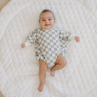 Gray Checkered Bamboo Bubble Romper