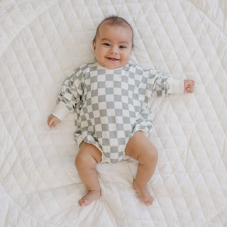 Gray Checkered Bamboo Bubble Romper