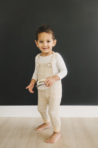 Neutral Plaid Bamboo Knotted Overalls