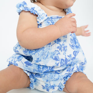 Ruffly Strap Top And Bloomer Set - Roses In Blue