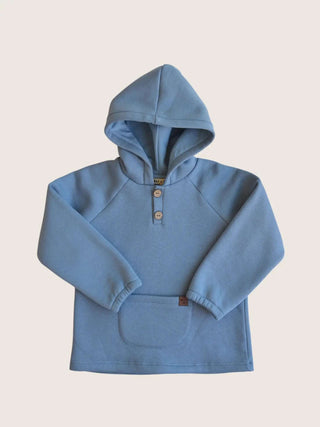 Baby & Toddler Emerson Blue Hoodie/Sweatshirt: Coconut Button Front and Label Appliqué - Bella Rose Chic Boutique