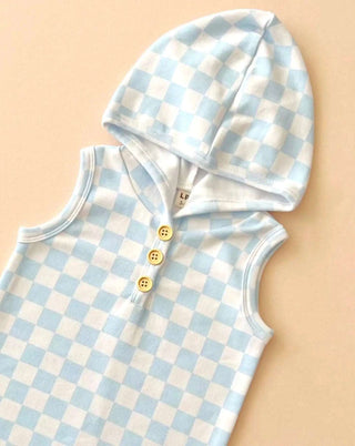 Blue Checkered Hooded Romper: Cozy and Stylish for Everyday Adventures - Bella Rose Chic Boutique