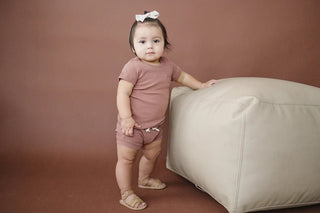 Dusty Rose Delight: Organic Cotton Ribbed Short Set - Bella Rose Chic Boutique | Newborn to 5T-two piece set-Mebie Baby