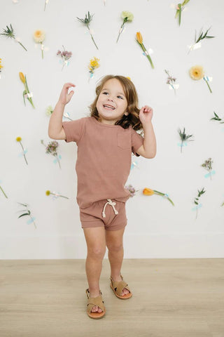 Dusty Rose Delight: Organic Cotton Ribbed Short Set - Bella Rose Chic Boutique | Newborn to 5T-two piece set-Mebie Baby