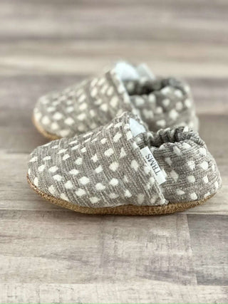 Handmade Baby Shoe Moccasins , Speckled Gray and White - Bella Rose Chic Boutique