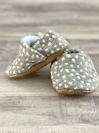 Handmade Baby Shoe Moccasins , Speckled Gray and White - Bella Rose Chic Boutique