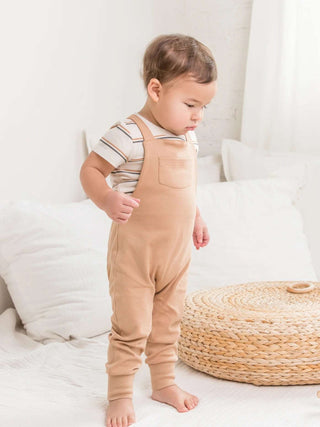 Natural Comfort: Beige 100% Organic Cotton Baby & Toddler Overalls - Bella Rose Chic Boutique