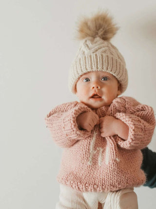 Natural Pom Pom Beanie Hat for Babies and Toddlers - Bella Rose Chic Boutique
